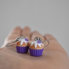 Náušnice cupcake, visací - fialové